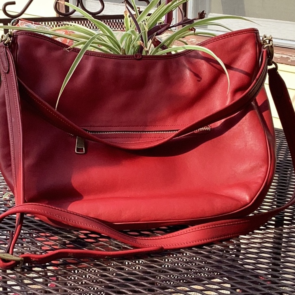 Coach Red Leather Shoulder Bag with Gold Hardware